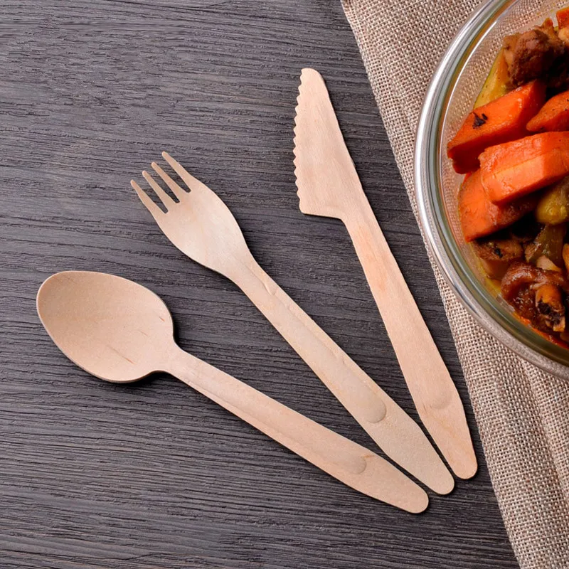 Buy 100pcs/lot Wooden Tableware Disposable Fork Knife