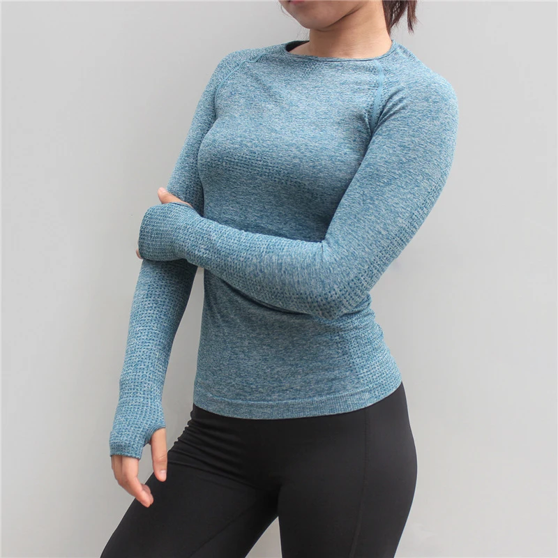 NEW Sport Top Seamless Breathable Yoga Crop Top Grey Slim Long Sleeve Yoga Shirts Workout Tops Fitness Running Sport T-Shirts