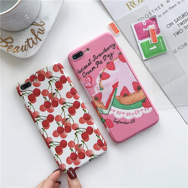 QINUO 360 градусов полный чехол для телефона iPhone 6 7 8 Plus X XR XS Max фруктовый Узор Жесткий