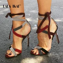 LALA IKAI/женские босоножки на высоком каблуке; обувь для вечеринок; Летние босоножки на тонком каблуке 11 см с ремешком на щиколотке; смешанные цвета; 014C3558-3