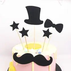 1 компл.. Черное золото звезда шляпа борода кекс торт Топпер свадебный торт декоративный наборы; детский душ день рождения DIY украшения