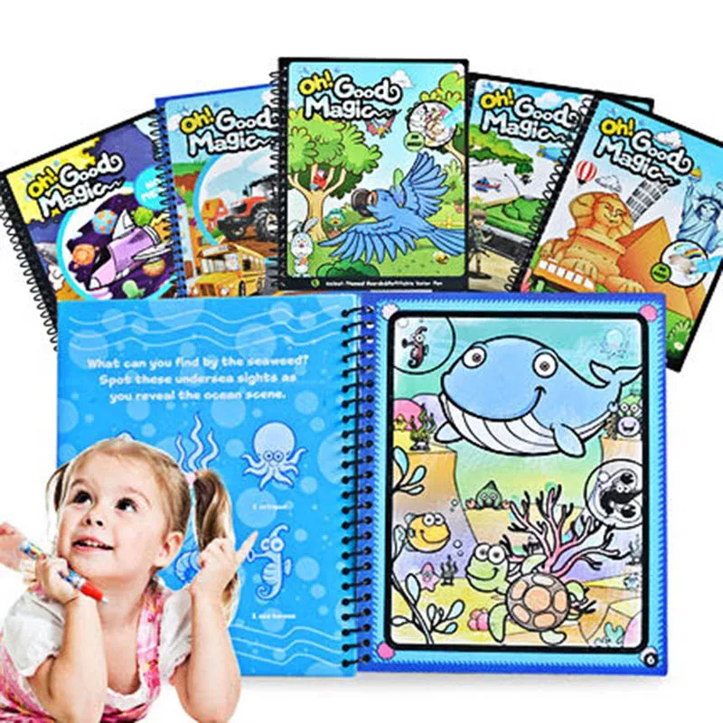 

Magic Water Drawing Book Military World Building Traffic Magic Animal Universe Drawing Board Educational Card Book Toys For Kids