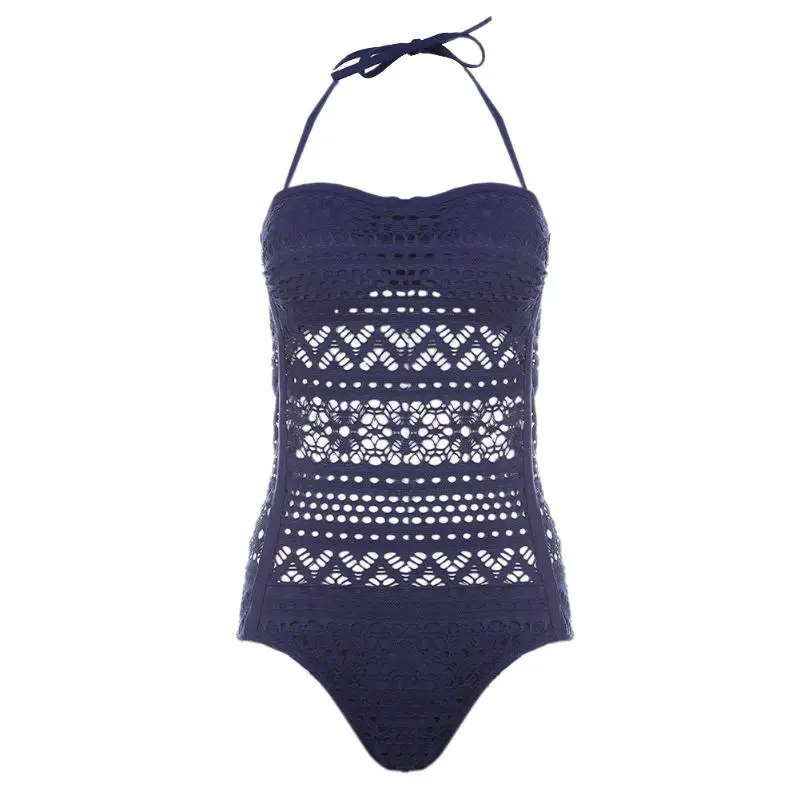 

2018 Women One Piece Swimsuit Padded Halter Hollow Out Padded Wire Free Solid Bikini Swimwear Beachwear Bathing Suit Large size
