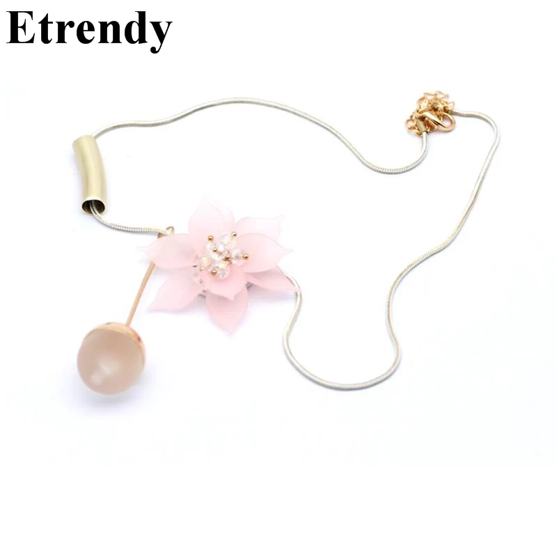 

Elegant Pink White Flower Pendant Long Necklace For Women Bijoux New Necklaces & Pendants Fashion Jewelry Cute Gift