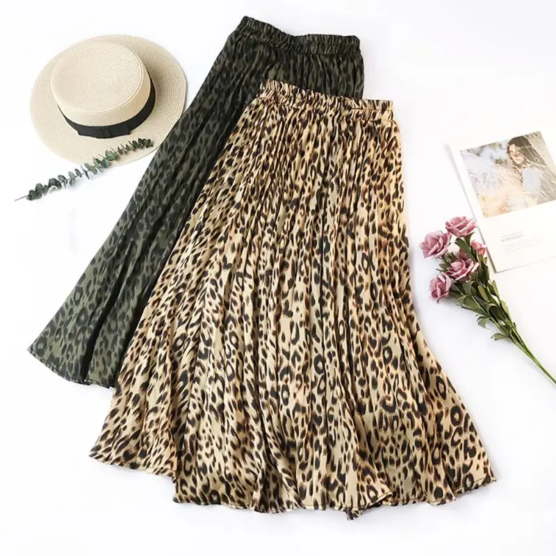 

Fashion Women Corduroy Sexy Wild Trip Leopard Brown Vacation Long Autumn Skirt Skirts Party Spring