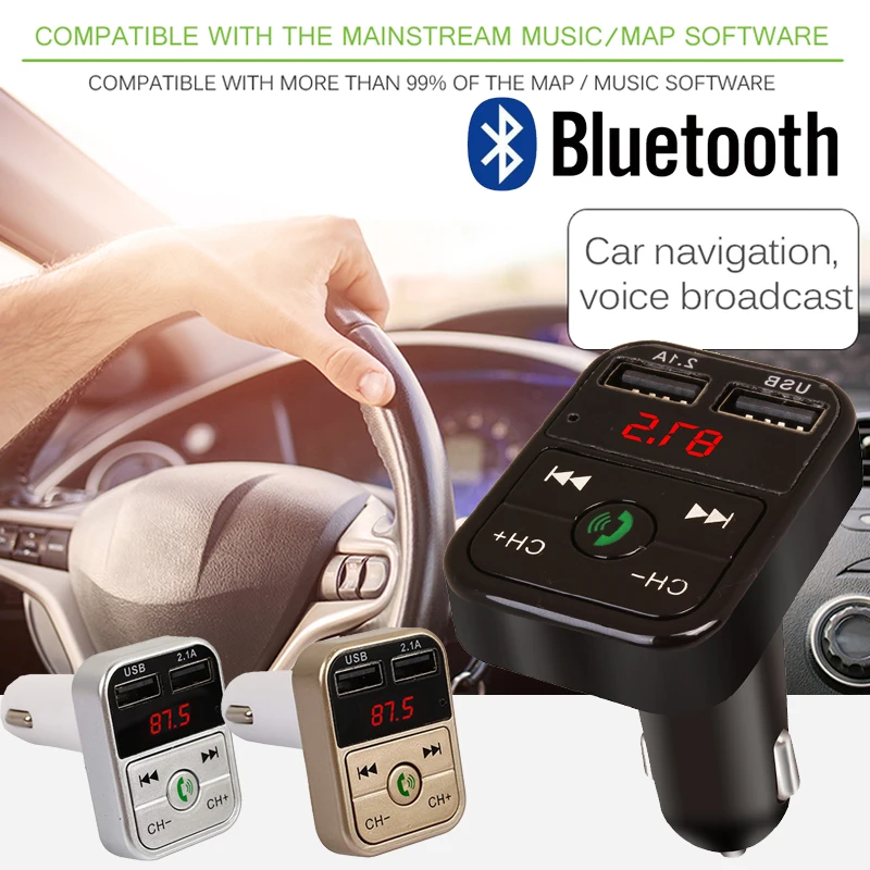 

Car Bluetooth Receiver FM Transmitters Wireless Bluetooth Audio Receiver 2.1+EDR mp3 Fast charging LED car speakerphone