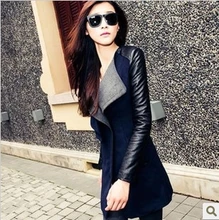 2015 Korean version of Hitz hit color stitching Slim woolen coat female woolen coat and long sections