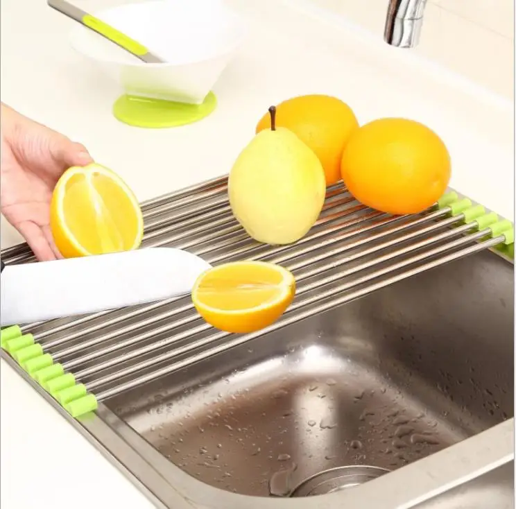 

Folding Drain Rack Fruit And Vegetable Storage Rack Practical Kitchen Supplies Multi-function Drain Rack Creative Finishing