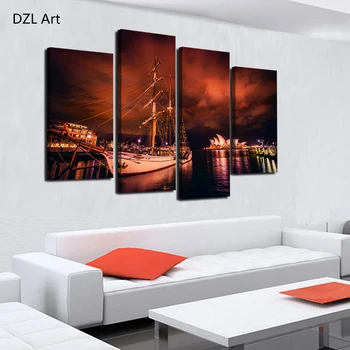 

4 Pieces Of Wall Art Sydney Opera House Modern Printing Fashion Art Mural Wall Posters Pictures, Oil Paintings On Canvas