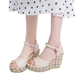 2019 женские босоножки на танкетке на толстой подошве губка торт застежка на высоком каблуке обувь в римском стиле удобные мягкие стельки