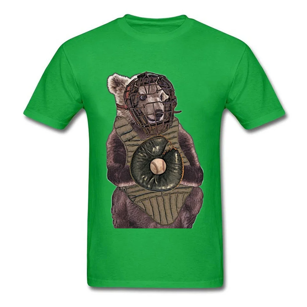 100% Cotton Men Short Sleeve Baseball Bear Catcher T-shirts Simple Style Tops Shirts Prevailing Design Round Collar Tee-Shirt Baseball Bear Catcher green