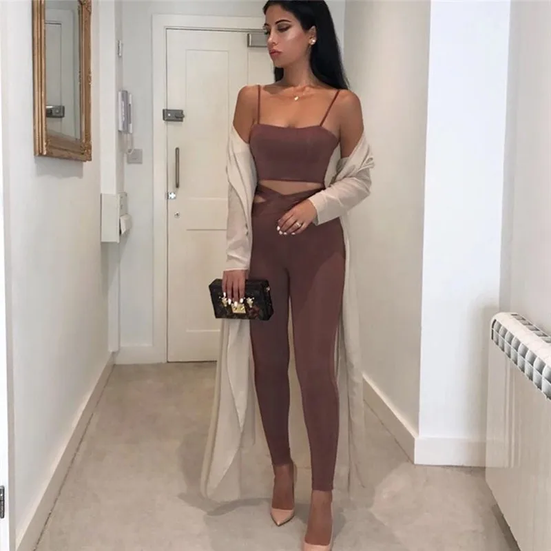 

Tobinoone Sleeveless Two Piece Sexy Jumpsuit Romper Autumn Bodycon Elegant Jumpsuit Elastic Long Pants Playsuit Overalls