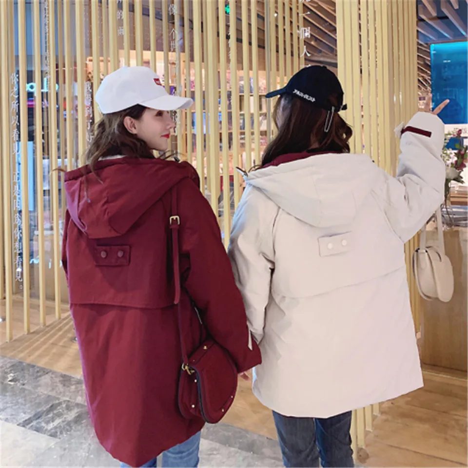 Новая Корейская женская зимняя куртка на молнии с капюшоном теплая хлопковая женская зимняя куртка Верхняя одежда парки для женщин зимняя хлопковая стеганая