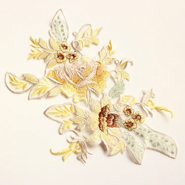 Large Yellow flower applique patches sewing vintage embroidery buiter