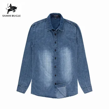 

European size 2019 Men's long sleeve cotton denim shirt nostalgic military shirts plus size 3XL button casual shirt