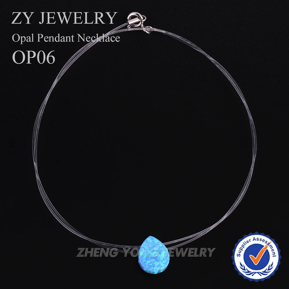 

Synthetic Light Blue OP06 9x11mm Pear Shape Opal Necklace 925 Silver Nylon Chain Opal Pear/Drop Necklace for Gift