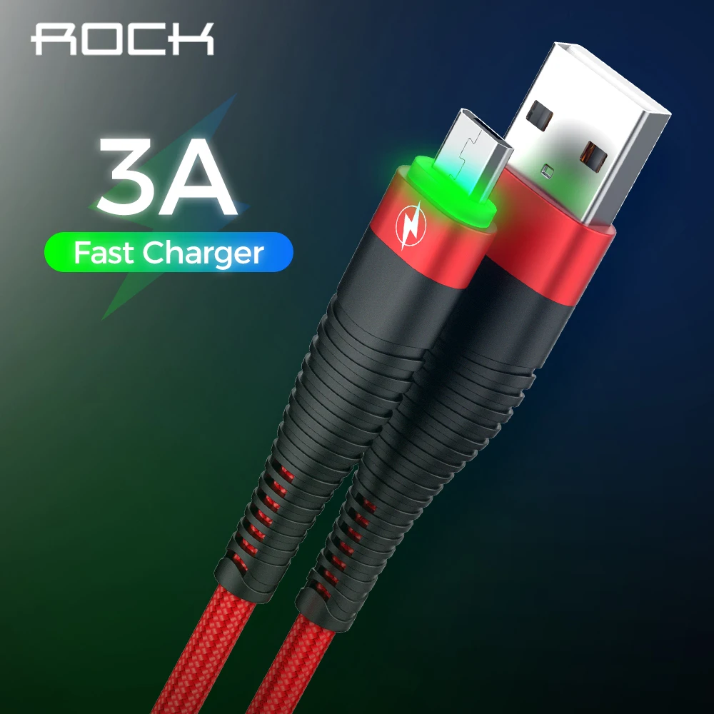 

ROCK LED Light Micro USB Cable Charger USB Data sync Cable For Xiaomi huawei Fast Charging Cable for Samsung charger Cord
