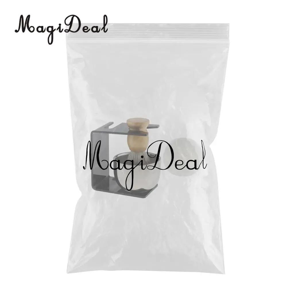 Magideal 4 in 1 Salon Bristle Hair Shaving Brush Mug Bowl Shave Stand Soap Facial Cleaning Brush Travel Set beard brush