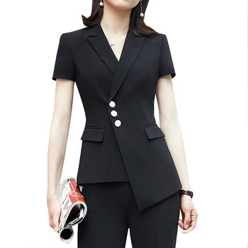 

Suit Jacket Female Blazers Feminino 2019 Summer Ladies Blazers Single Breasted Black Women Blazer Short Sleeve Slim Jacket 4XL