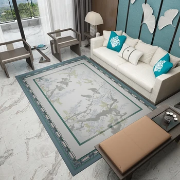 

New Chinese Style Carpet Garden Flowers Bedside Bedroom Living Room Rectangular Floor Mats Household Supplies Pad