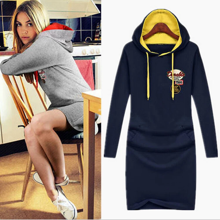 

S-XXXXL Big Size Loose Was Thin Casual Long-sleeved Hooded Dress Women Tshirt Printing Dresses 2018 Winter vetement femme BH22