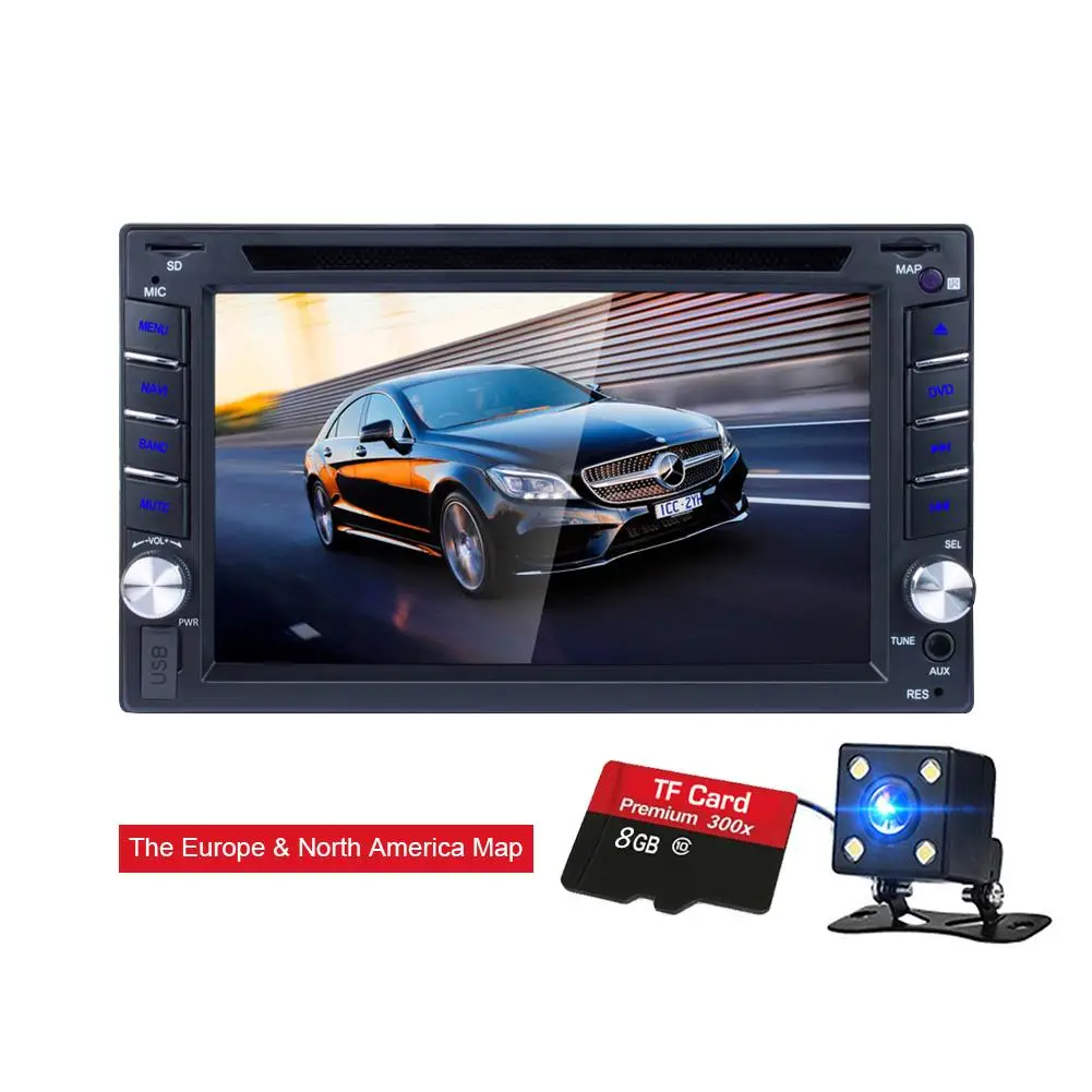 

6.2 inch Touch Screen Car GPS Navigator 2 Din BT Calls BT Music DVD Player AM FM RDS Radio CD Disc Player Car Rear View AUX Inpu