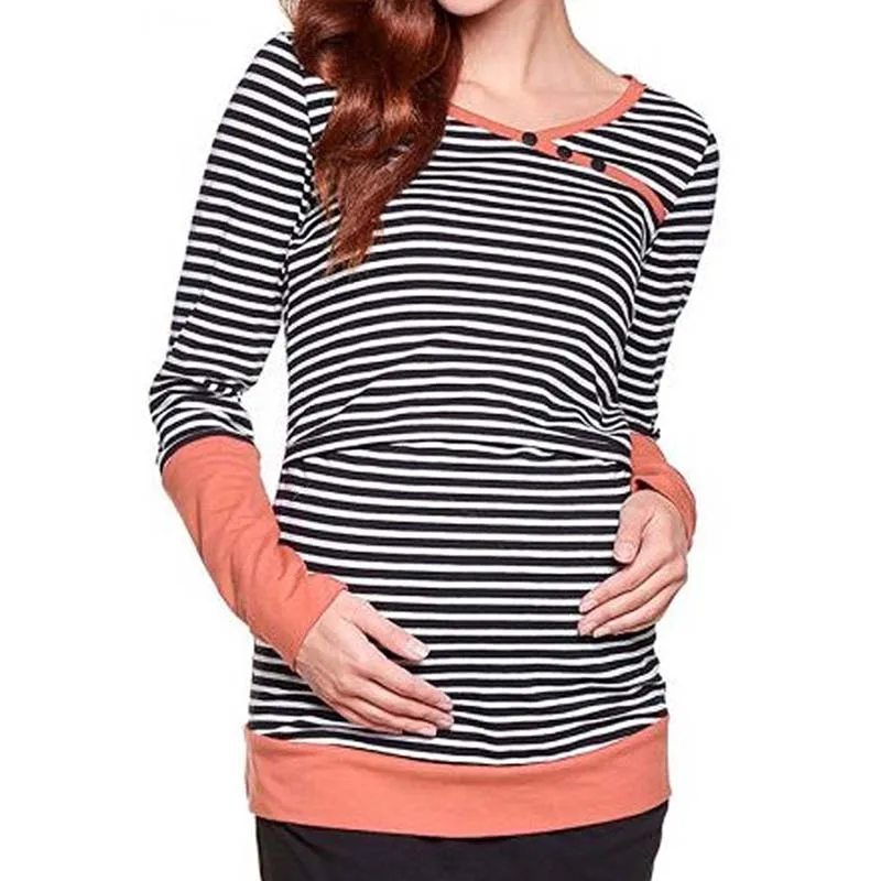 Buy Nursing Tops Tees Maternity Nursing Shirts Striped Cotton Pregnancy t shirt