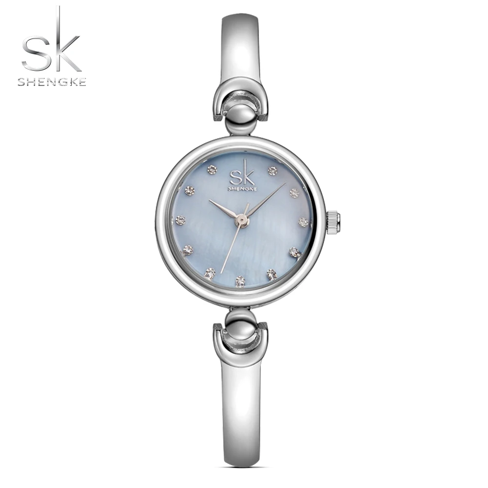 SHENGKE Reloj Mujer, модный браслет, наручные часы, тонкий скелет, ремешок, бриллиантовый циферблат, кварцевые часы для девушек, женские часы - Цвет: blue 05