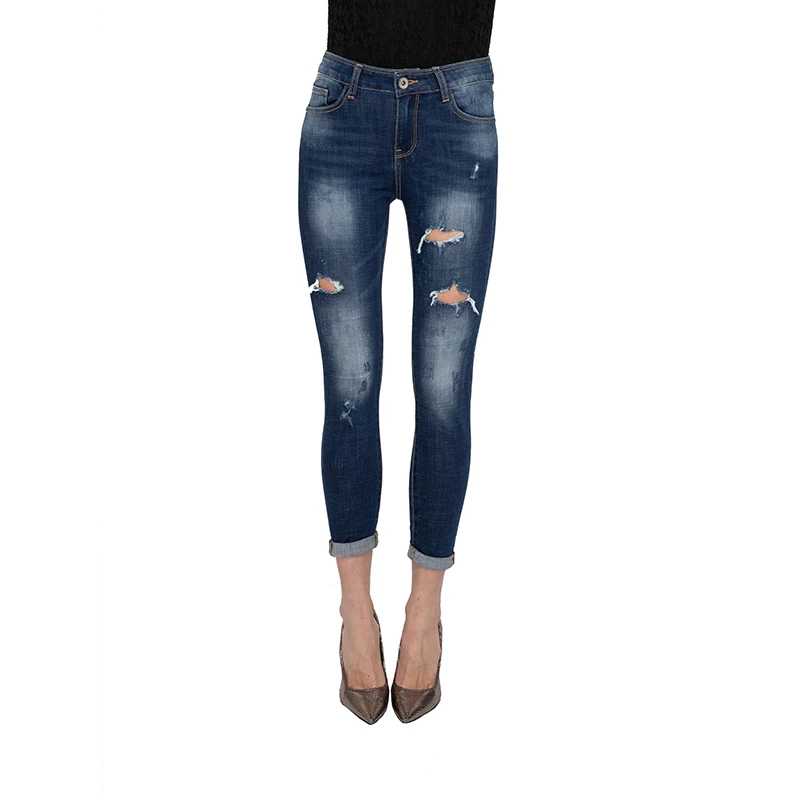 

My will jeans Blue tight-fitting four-faced cowboy broken hole patch 7082 made in china