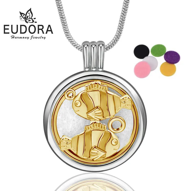 Eudora 20 мм диффузор эфирного масла Золотой рыбка медальон кулон ожерелье Любовь
