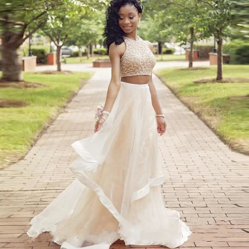 New 2 Pieces 2017 long Sparkly Shiny Crystal A Line cute 8th grade