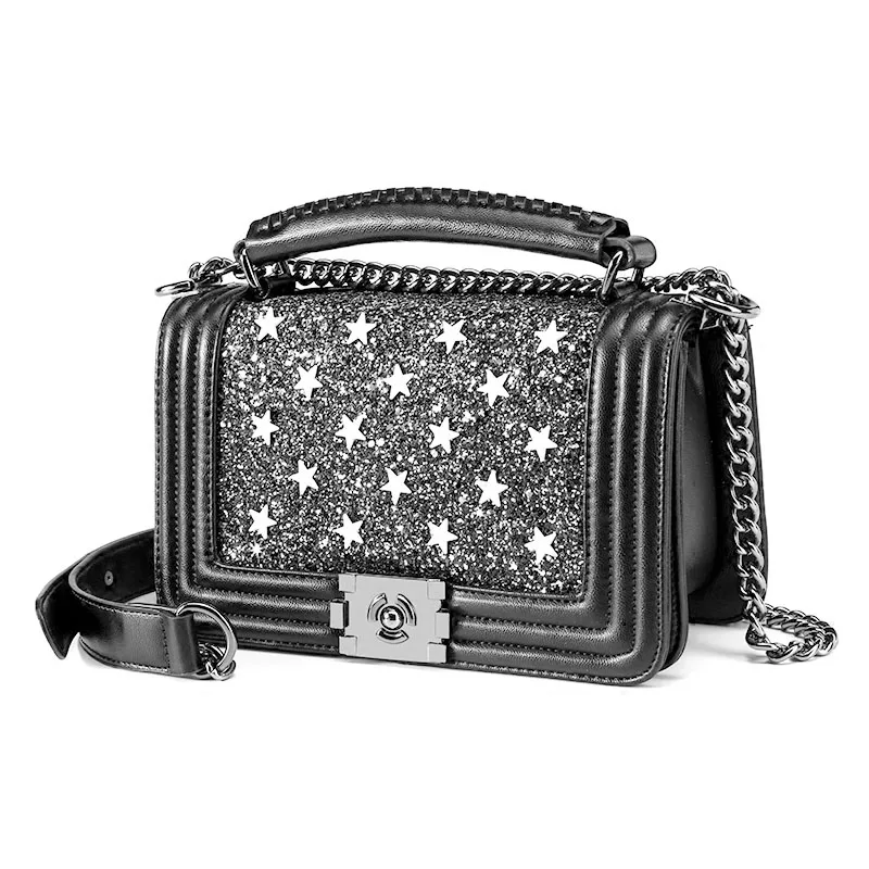 

KYYSLO Sequin stars handbag women PU leather crossbody fashion chain bags for women Korean version shoulder messenger bags