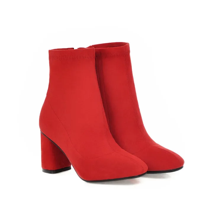 ZawsThia/ г. Новые зимние женские ботинки из эластичной ткани женские ботинки на высоком каблуке, однотонные красные ботильоны большой размер 33-48