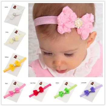 

36pcs Shabby Chifofn Rosette Hair bows headband Photo Prop Baptism Gift High Quality Hair Bow Accessories hair flower