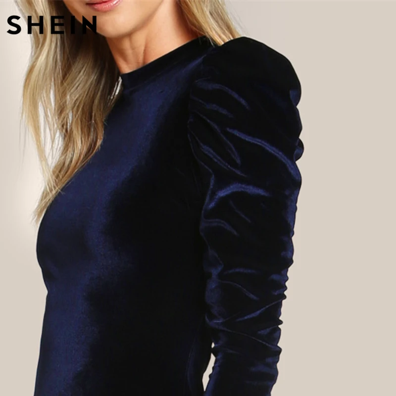 Платье карандаш с рукавами фонариками Осеннее синее длинным рукавом|pencil dress|women