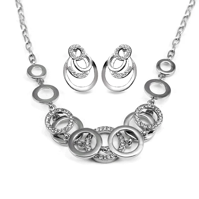 

Super Fashion Bridal Wedding Circle Jewelry sets female Silver color Multilayer round structure set For Women personality