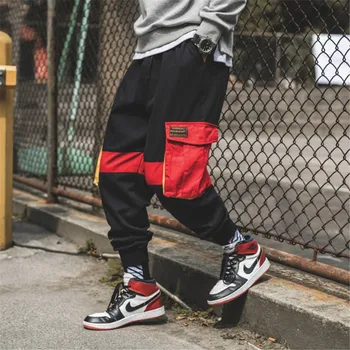 

Male Spring Autumn colorful Harajuku Streetwear Vintage Casual Harem Trousers Fashion Hip Hop Jogger Multi Pocket Cargo Pants