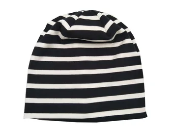 

B17848 2017New stretch fashion whiteand black stripe skullcap hair fascinators yoga girls beanies summer caps for women