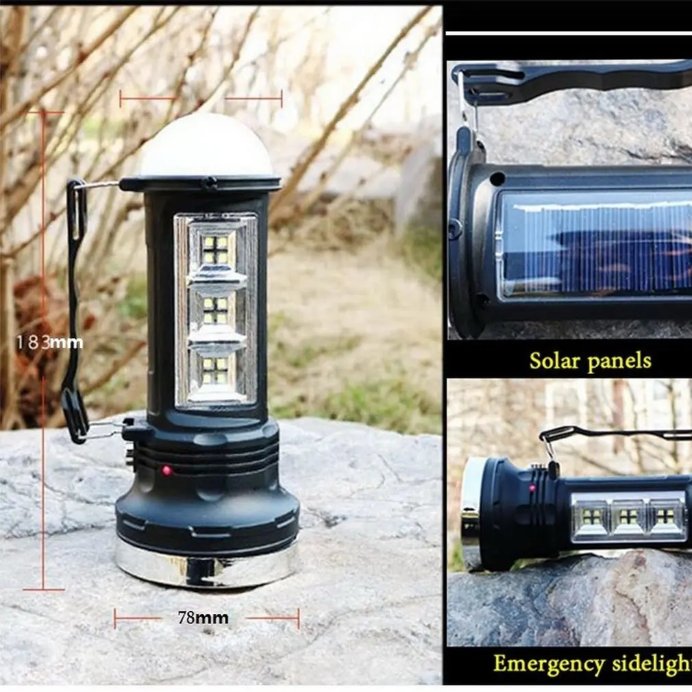 Трехкнопочный портативный светодиодный фонарик на солнечной энергии, Перезаряжаемый для походов, кемпинга, высокая яркость, низкое энергопотребление