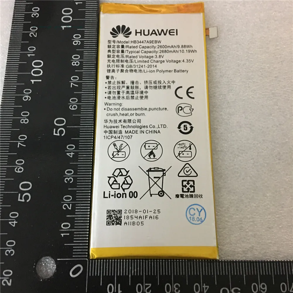 

2018 New Original Battery iPartsBuy HB3447A9EBW High Quality 2600mAh Rechargeable Li-Polymer Battery for Huawei P8