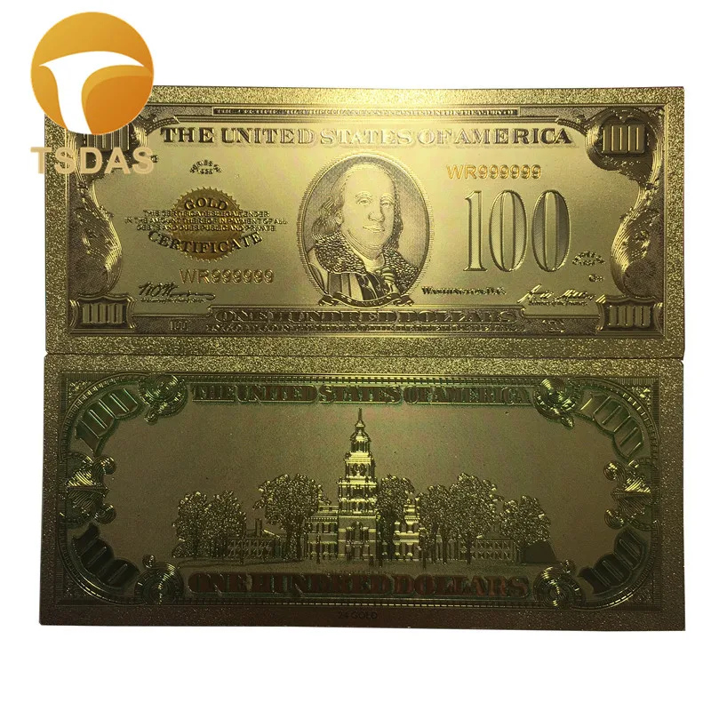 Позолоченные банкноты США 100 долларов украшения Цветные сувенирные