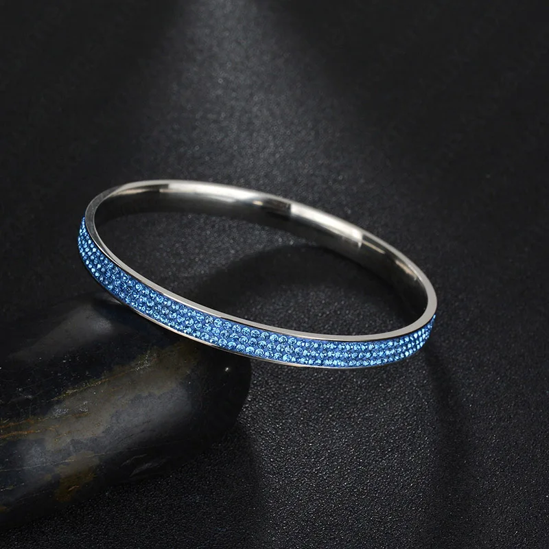 Auxauxme, очаровательный дизайн, нержавеющая сталь, полностью хрустальные браслеты, браслеты для женщин, несколько цветов, браслеты, свадебные украшения, BFF, подарок - Окраска металла: Light Blue