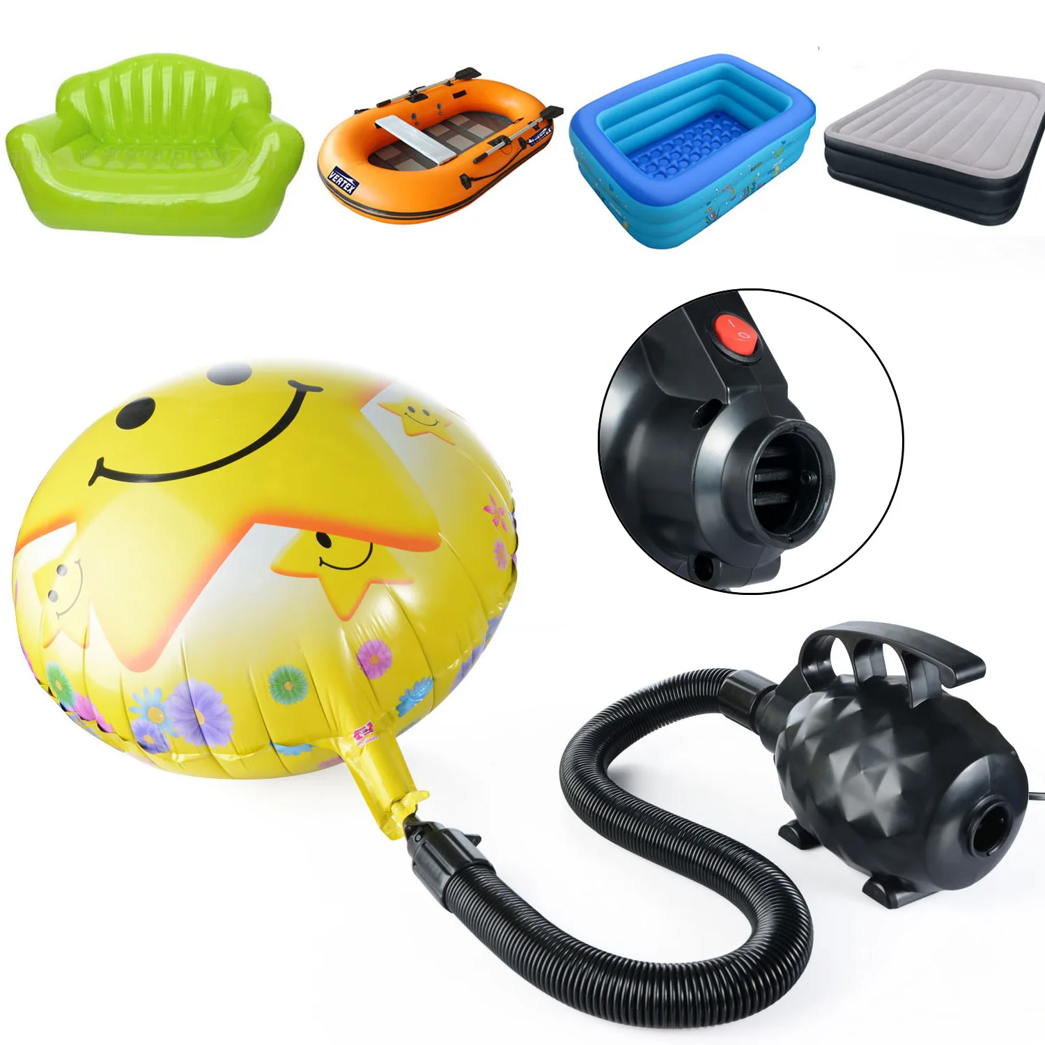 

Black Inflatable Air Pump Car Electric For Camping Air Bed Inflate Inflator Air Pump Electric 600W EU/US/UK Plug HS-318