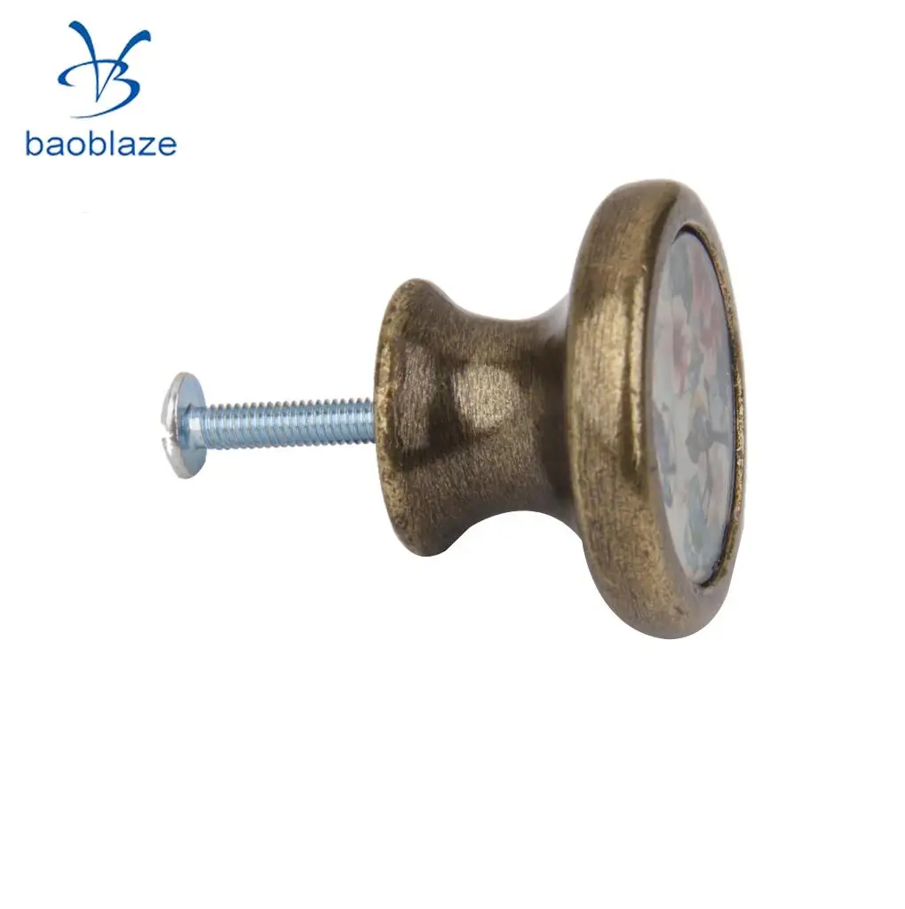 2pcs Vintage Brass Door Knob Cabinet Cupboard Drawer Dresser Pulls Handle Knob with Screws - Flower Bird