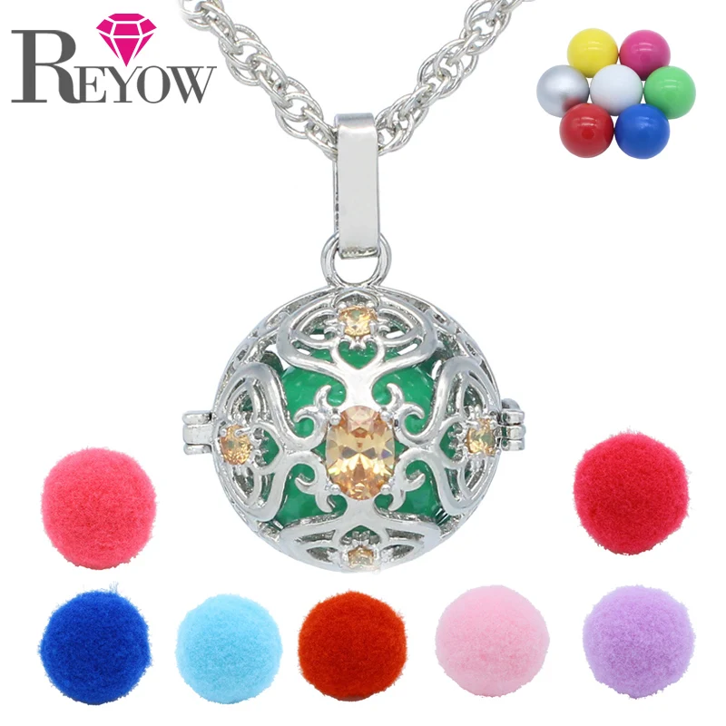 Womens Chime Ball Crystal Flower Hollow Locket Pendant 24" Necklace For