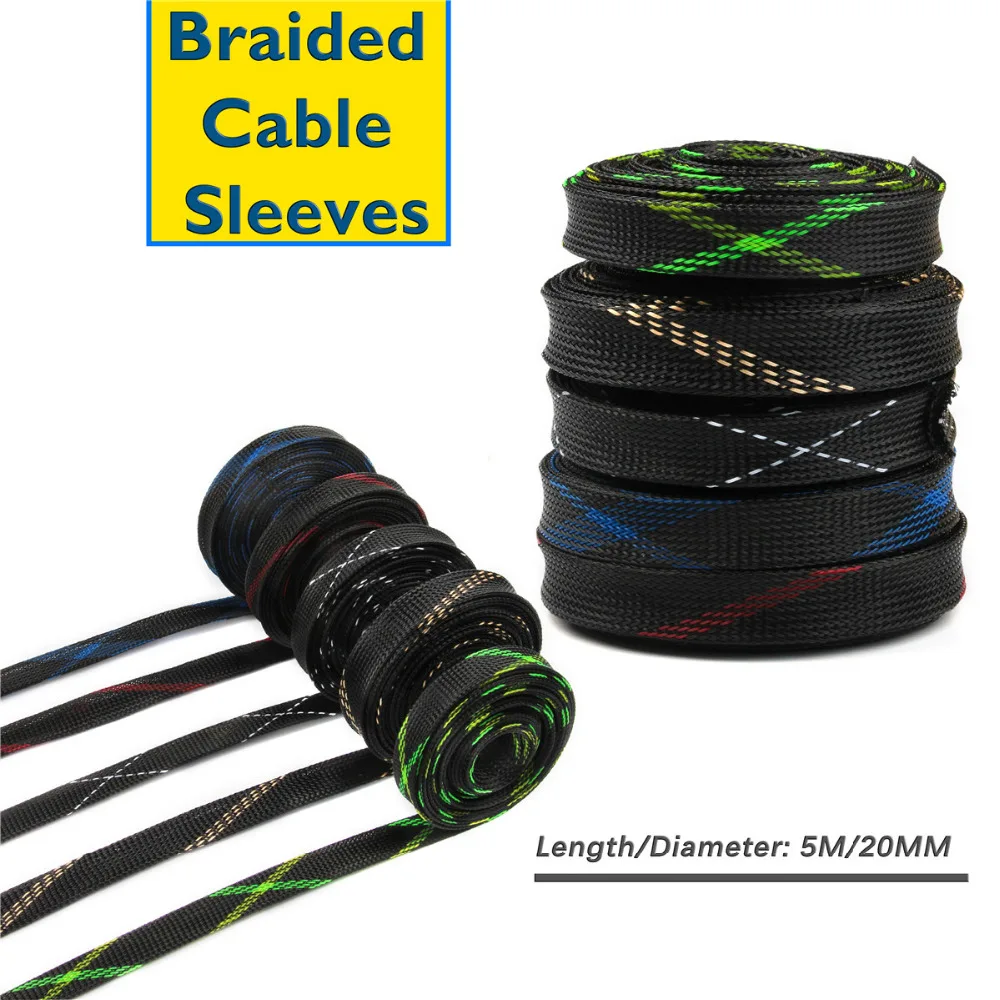 5 Colors Braided Wire Cable Sleeves 20mm 5M PET Nylon Snakeskin Mesh Wire Protecting Cable Sleeve Wire Mesh Shock For Cable Sets 5 Colors Braided Wire Cable Sleeves 20mm 5M PET Nylon Snakeskin Mesh Wire Protecting Cable Sleeve Wire Mesh Shock For Cable Sets