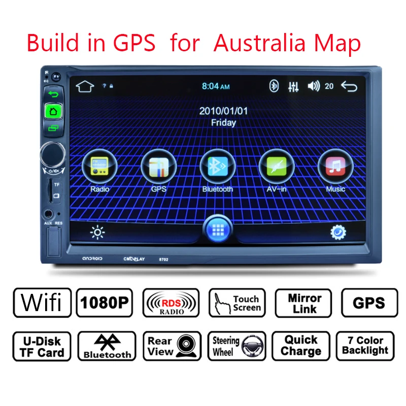 

GUBANG 2 DIN Android system Touch Screen GPS Navigation with Australia map Bluetooth Radio MP5 Support TF Card USB