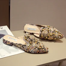 Ladies Luxury Mules Shoes Woman Slip On Rivet Print Chinese Slippers Women Point Toe Low Heel Flat Outdoor Slipper Slides Femme Ladies Luxury Mules Shoes Woman Slip On Rivet Print Chinese Slippers Women Point Toe Low Heel Flat Outdoor Slipper Slides Femme