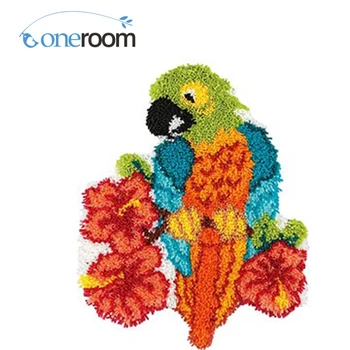 

ZD39 Parrot with Flowers Hook Rug Kit DIY Unfinished Crocheting Yarn Mat Latch Hook Rug Kit Floor