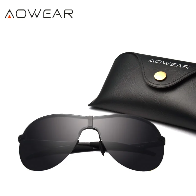 

AOWEAR Brand 2018 Oversized Polarized Sunglasses Men Big Rimless Sun Glasses Male HD Driving Outdoor Sun Protective Glasses
